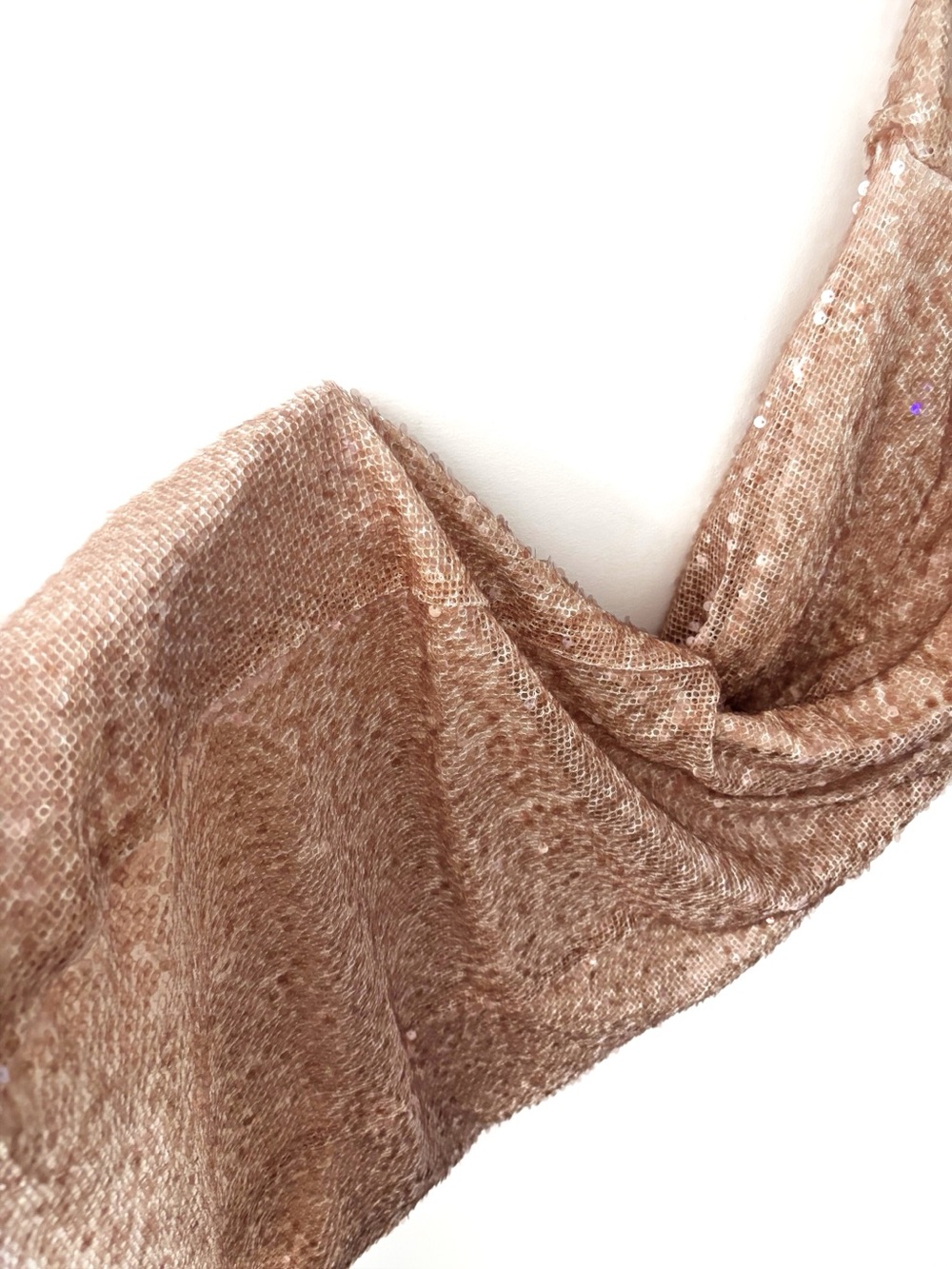 Zara Sequin Mesh Halter Neck Maxi Dress NWT Rose Gold Champagne Size Small - Picture 9 of 10